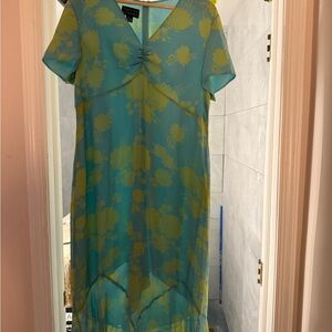 Vintage 100% Silk Teal and Lime High Low Dress